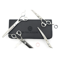 Global Scissors Brady 4 Piece Bundle Blue Diamond- 7.5 inch Cutting, Curved, Thinning & Chunker Scissor